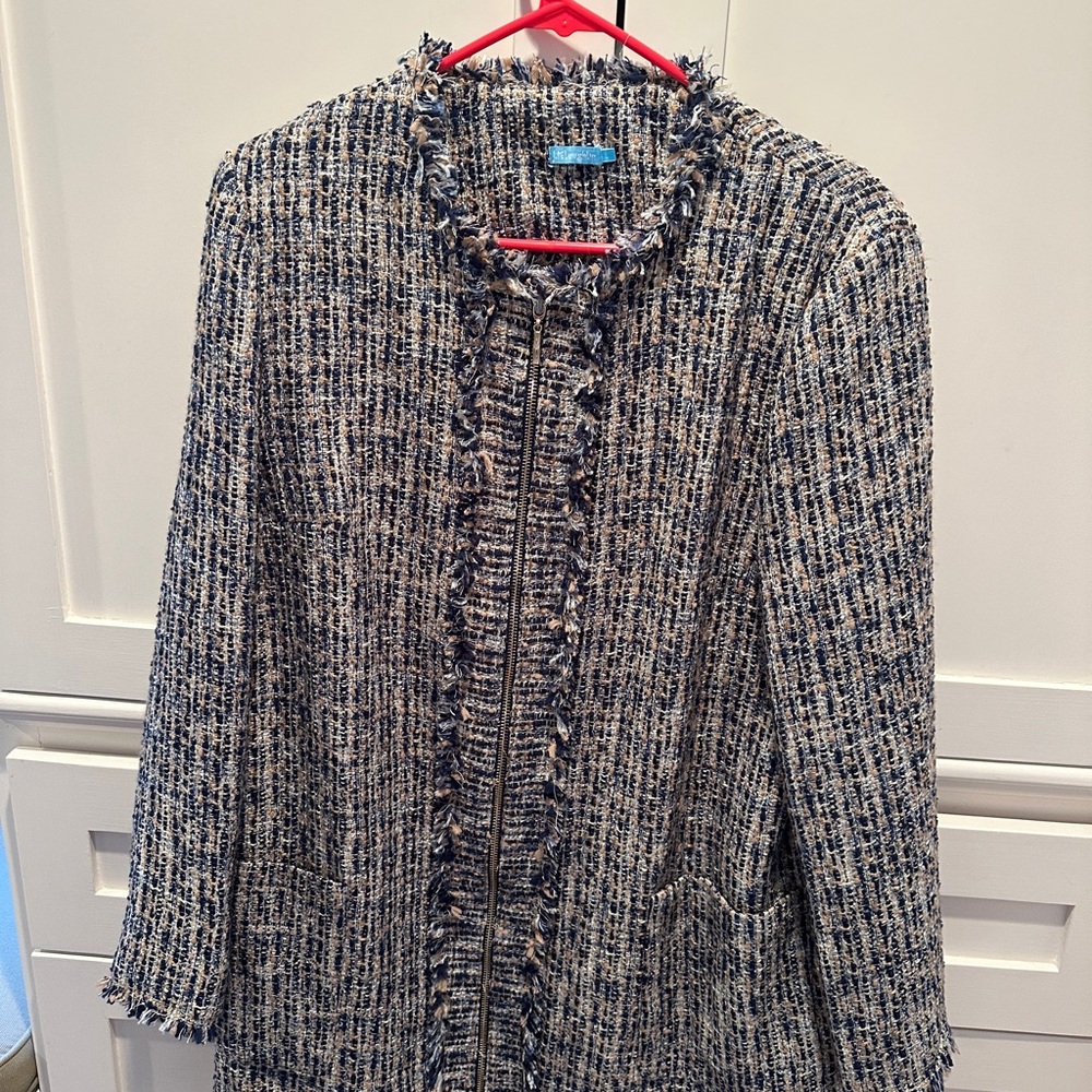 J. McLaughlin Navy and White Tweed Jacket